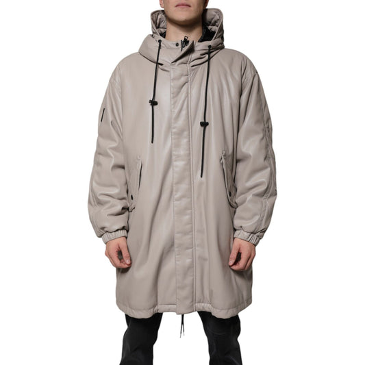 MSGM Beige Full Zip Hooded Long Sleeves Casual Coat Jacket
