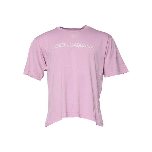 Dolce & Gabbana Pink Logo Print Cotton Crew Neck T-shirt