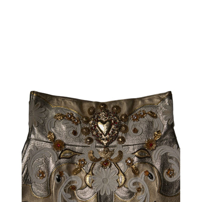 Dolce & Gabbana Gold Jacquard Embellished A-line Mini Skirt