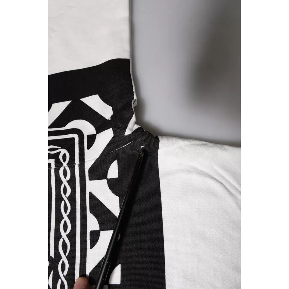 Dolce & Gabbana White Black Print Cotton Sweatshirt Sweater