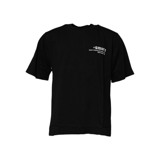 Dolce & Gabbana Black Amore Leopard Cotton Crew Neck T-shirt