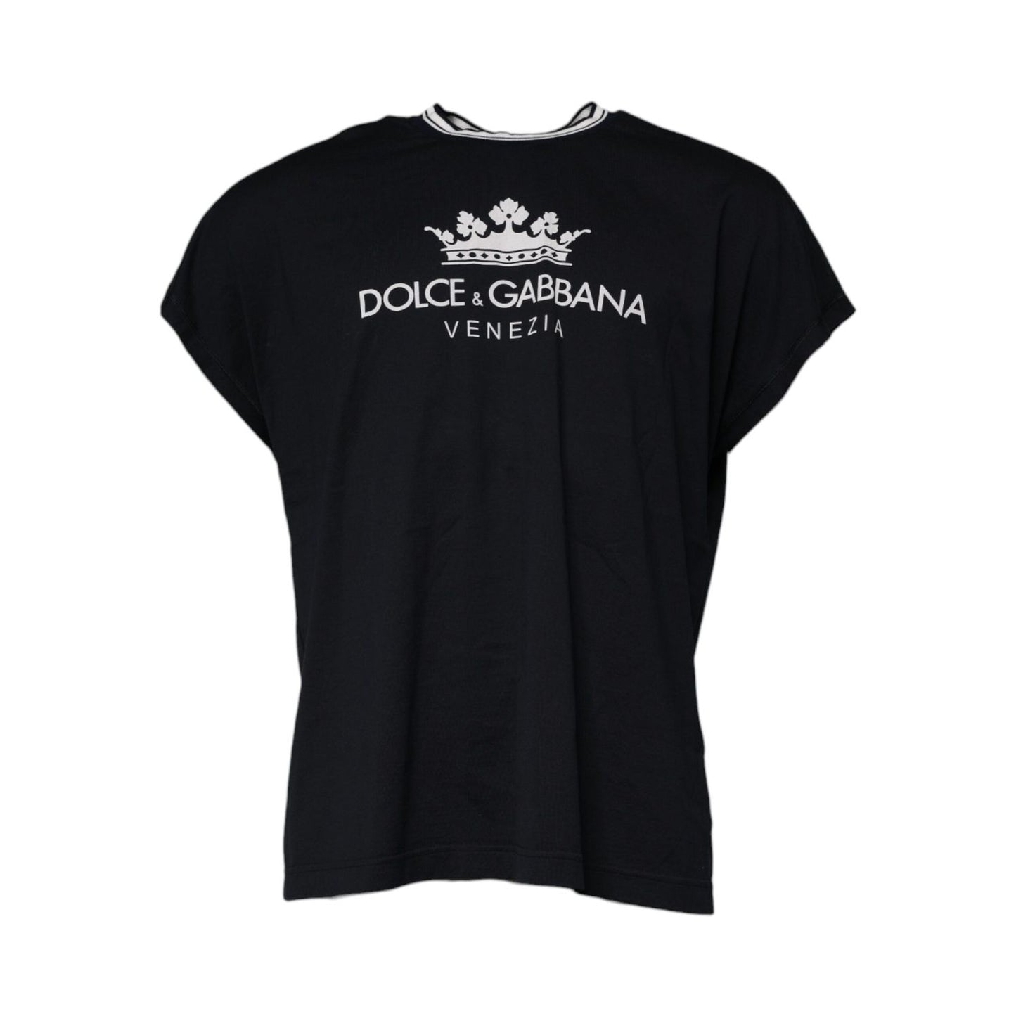 Dolce & Gabbana Dark Blue Logo Crown Cotton Crew Neck T-shirt