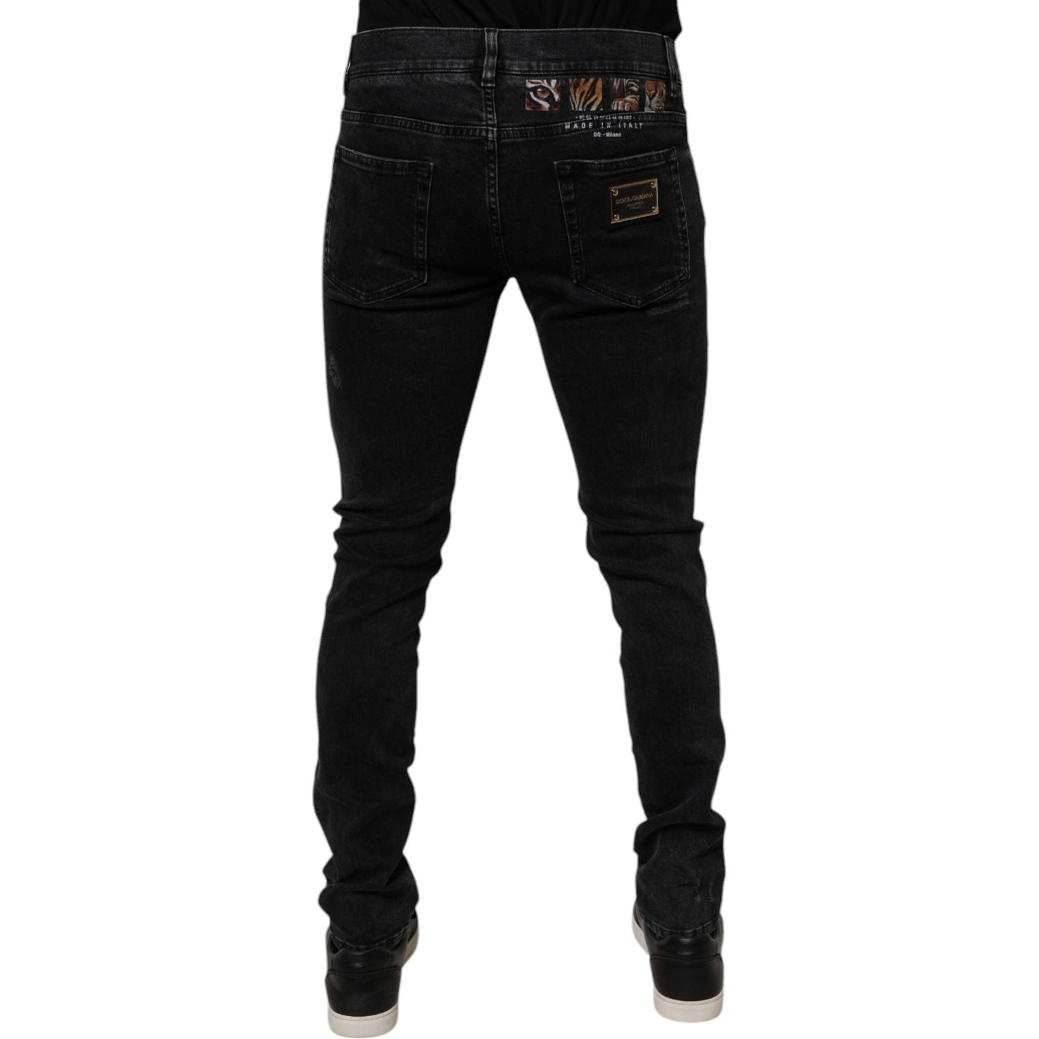 Dolce & Gabbana Black Tattered Cotton Skinny Men Denim Jeans