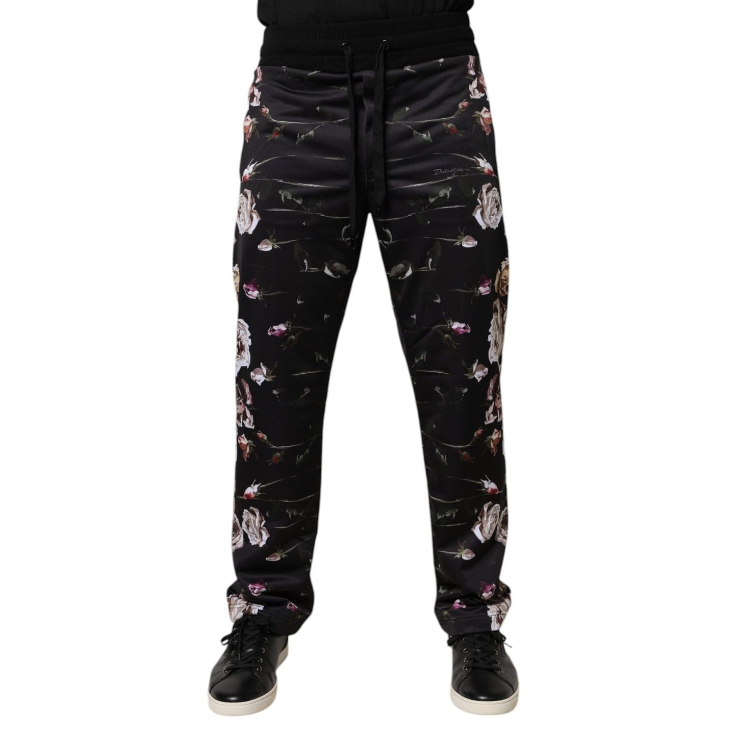 Dolce & Gabbana Black Floral Polyester Jogger Pants