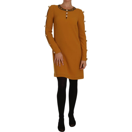 Dolce & Gabbana Brown Mini Crystal Embellished Dress Dolce & Gabbana