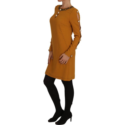 Dolce & Gabbana Brown Mini Crystal Embellished Dress