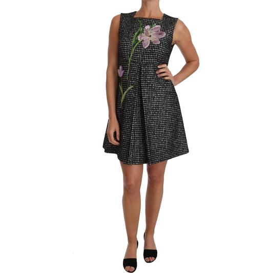 Elegant Gray Mini A-Line Dress with Purple Tulip