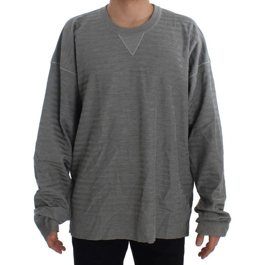 Elegant Gray Silk Crewneck Pullover Sweater