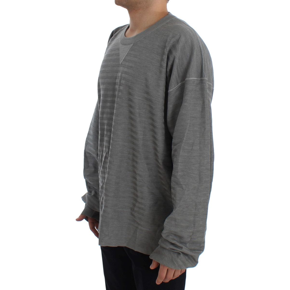 Elegant Gray Silk Crewneck Pullover Sweater