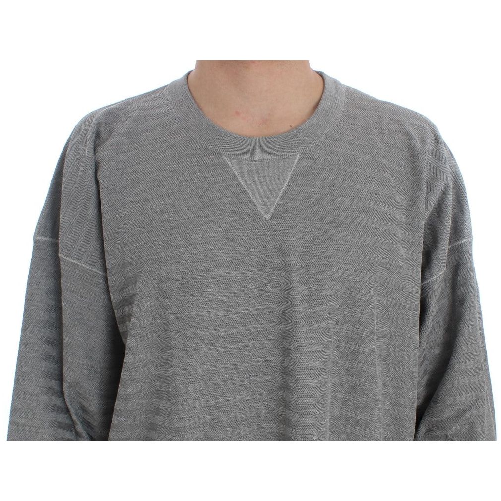 Elegant Gray Silk Crewneck Pullover Sweater