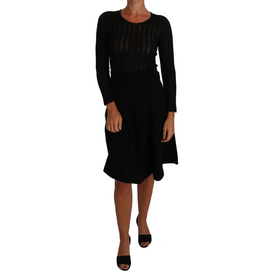 Dolce & Gabbana Black Knitted Wool Sheath Long Sleeves Dress Dolce & Gabbana