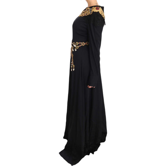 Elegant Maxi Black Dress with Gold Detailing