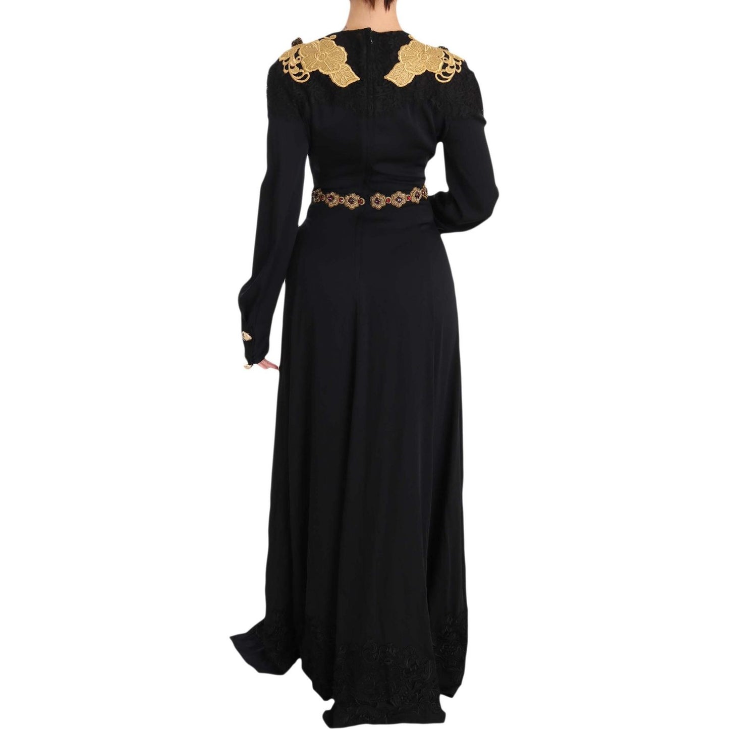 Elegant Maxi Black Dress with Gold Detailing