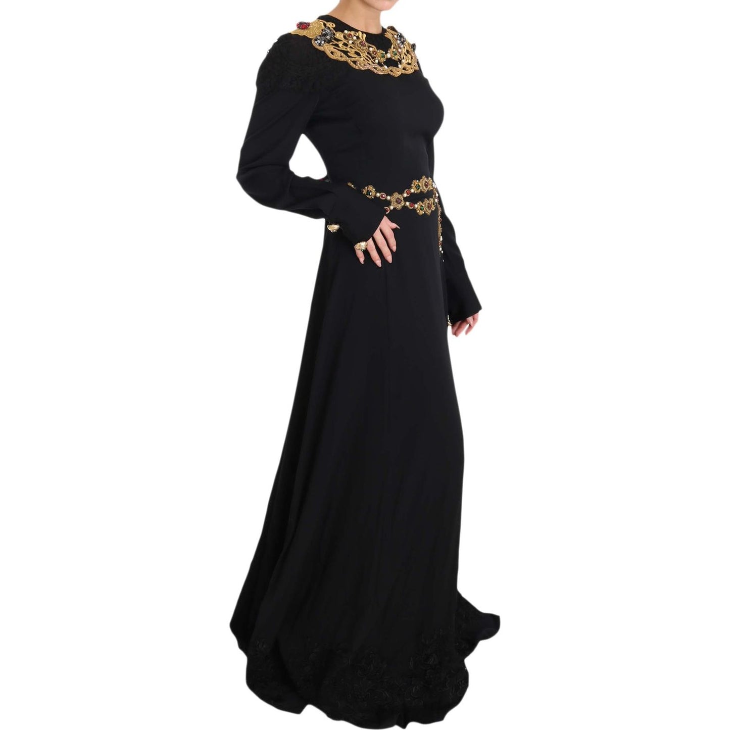 Elegant Maxi Black Dress with Gold Detailing