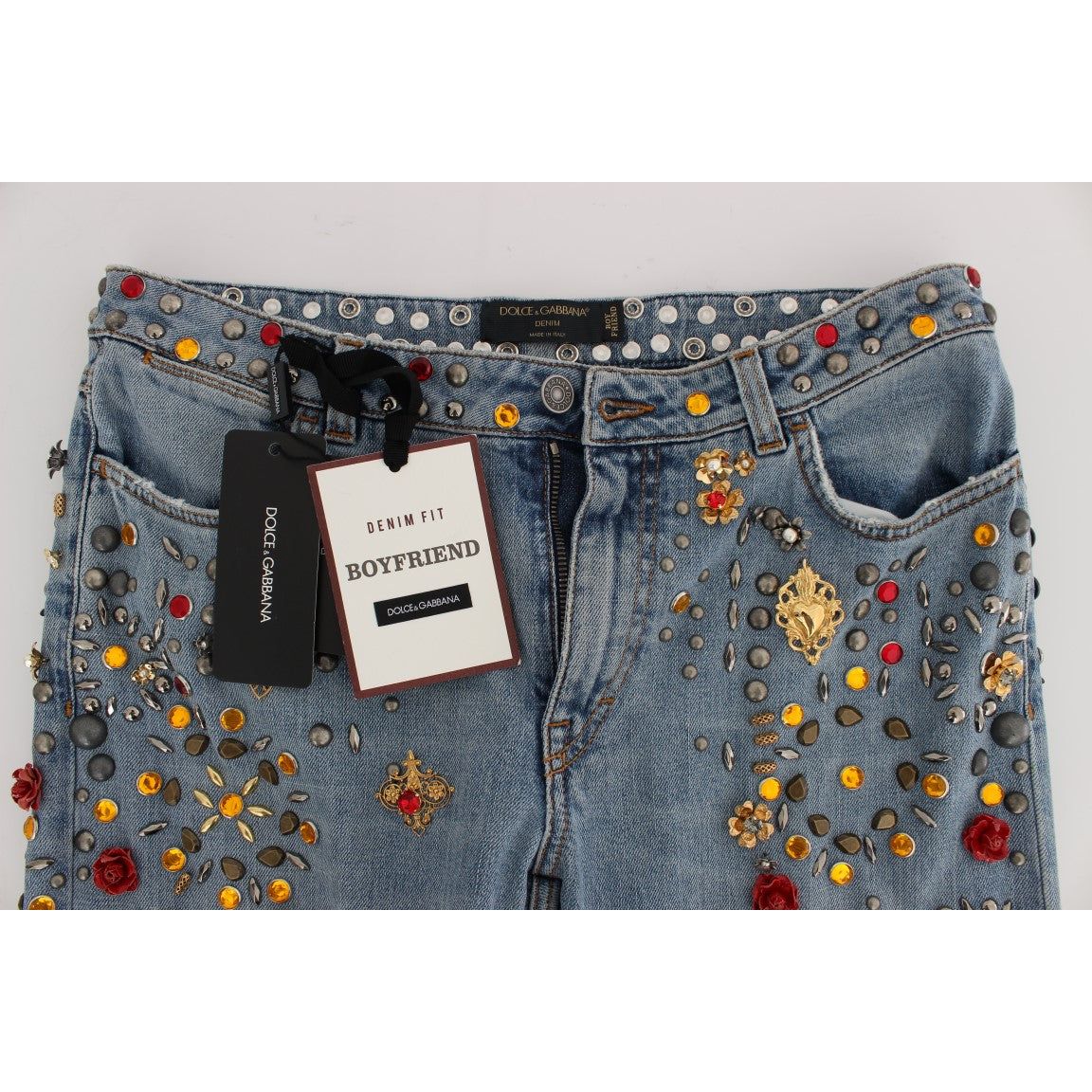 Dolce & Gabbana Enchanted Sicily Crystal Heart Boyfriend Jeans crystal-roses-heart-embellished-jeans