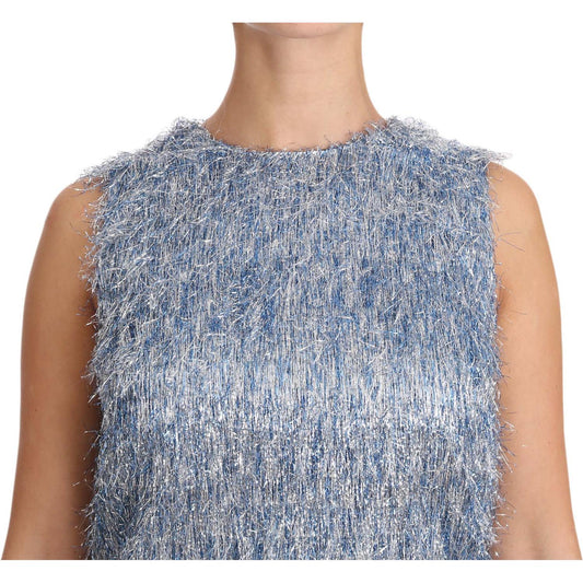 Dolce & Gabbana Elegant Light Blue Fringe Shift Dress Dolce & Gabbana