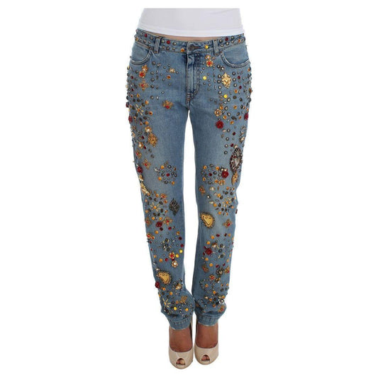 Dolce & Gabbana Crystal Roses Heart Embellished Jeans