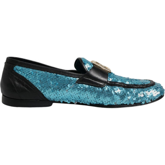 Dolce & Gabbana Blue Sequined Loafers Formal Dress Shoes Dolce & Gabbana