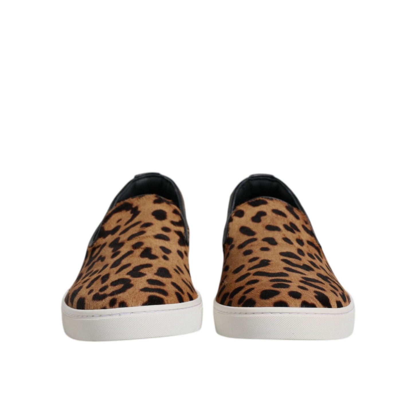Dolce & Gabbana Brown Calfskin Fur Leopard Sneakers Shoes