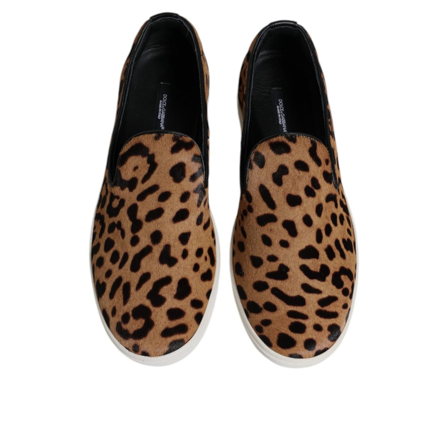 Dolce & Gabbana Brown Calfskin Fur Leopard Sneakers Shoes