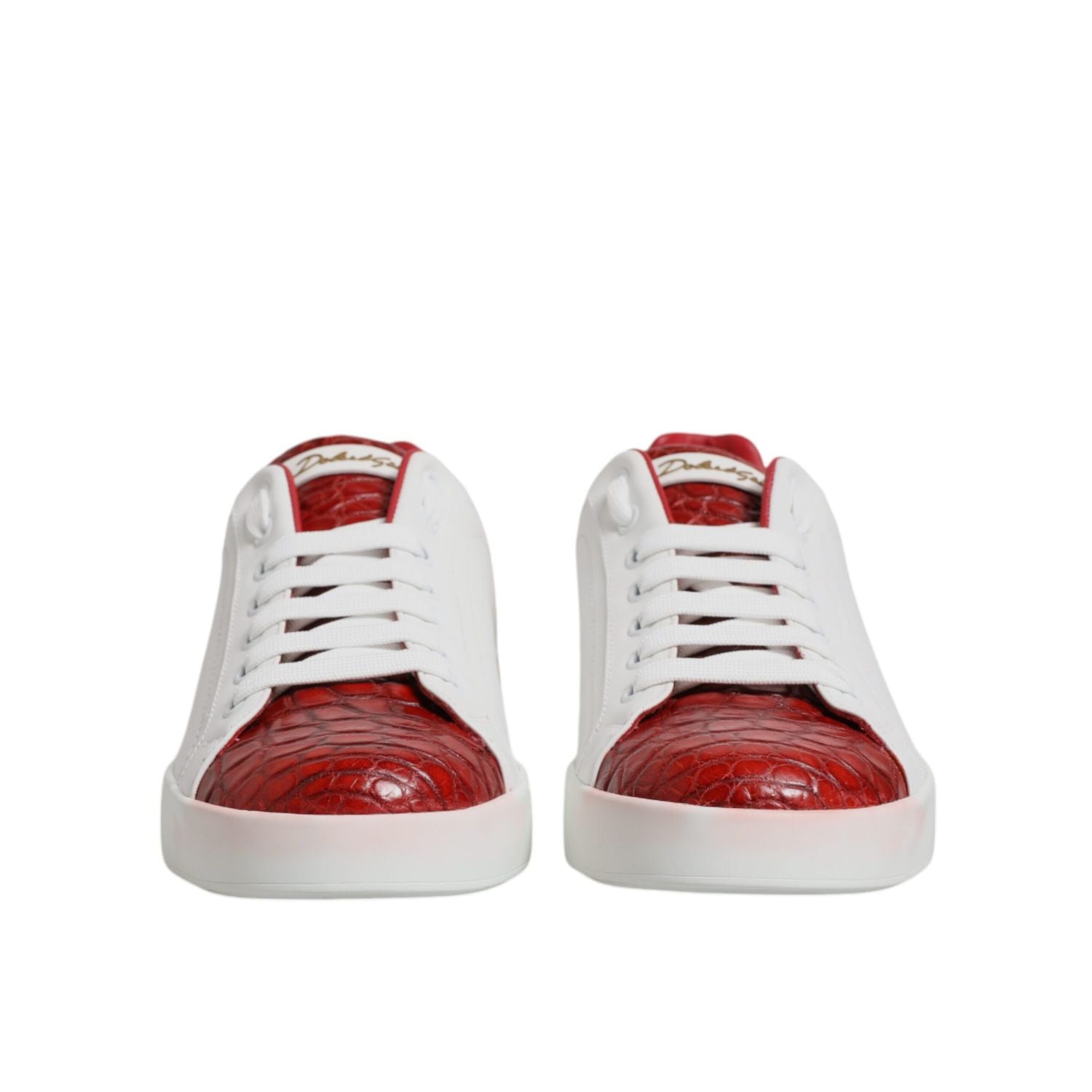 Dolce & Gabbana White Red Leather Portofino Men Sneaker Shoes