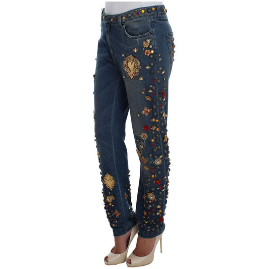 Dolce & Gabbana Enchanted Sicily Embellished Boyfriend Jeans crystal-roses-heart-embellished-jeans-1
