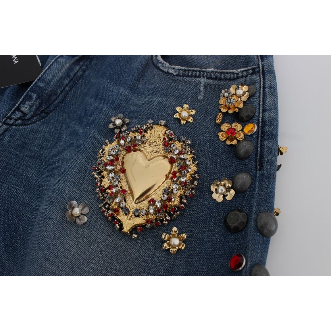 Dolce & Gabbana Enchanted Sicily Embellished Boyfriend Jeans crystal-roses-heart-embellished-jeans-1