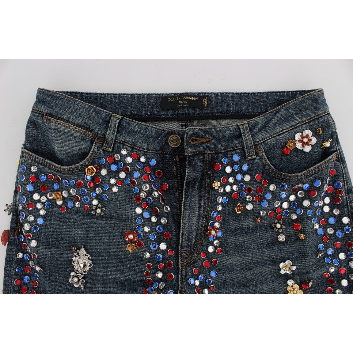 Dolce & Gabbana Enchanted Sicily Crystal Heart Boyfriend Jeans crystal-roses-heart-embellished-jeans-2
