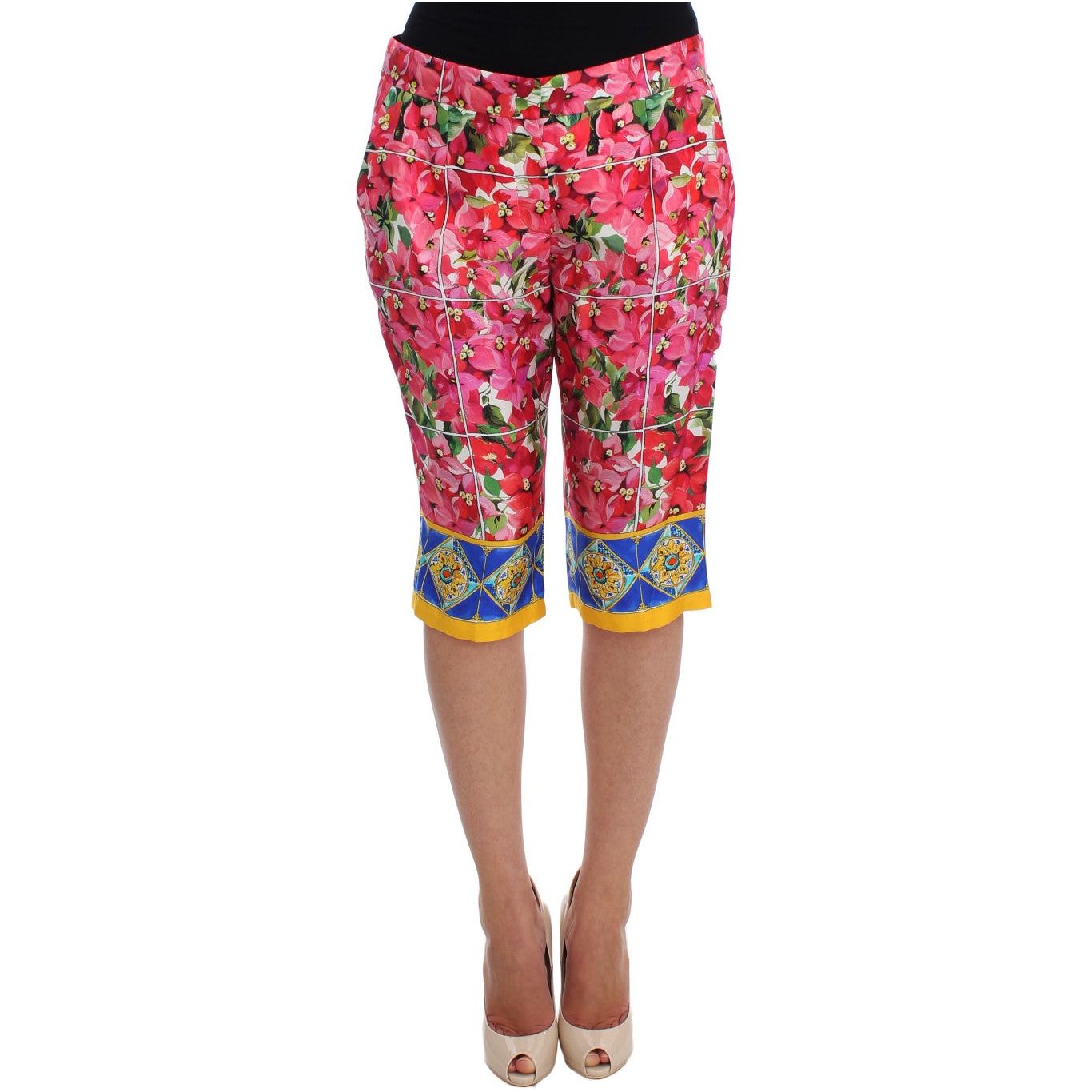 Multicolor Floral Silk Capri Pants