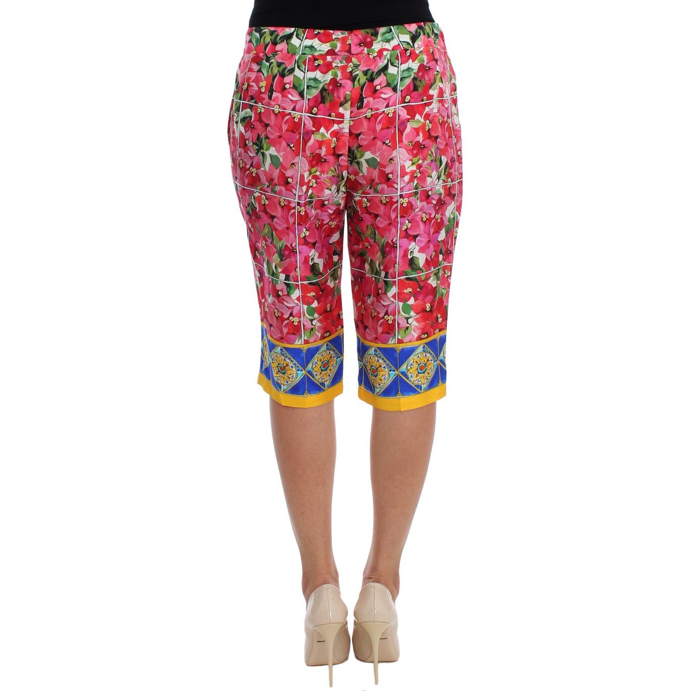 Multicolor Floral Silk Capri Pants