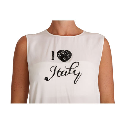 Dolce & Gabbana White Silk I LOVE ITALY Cami T-shirt