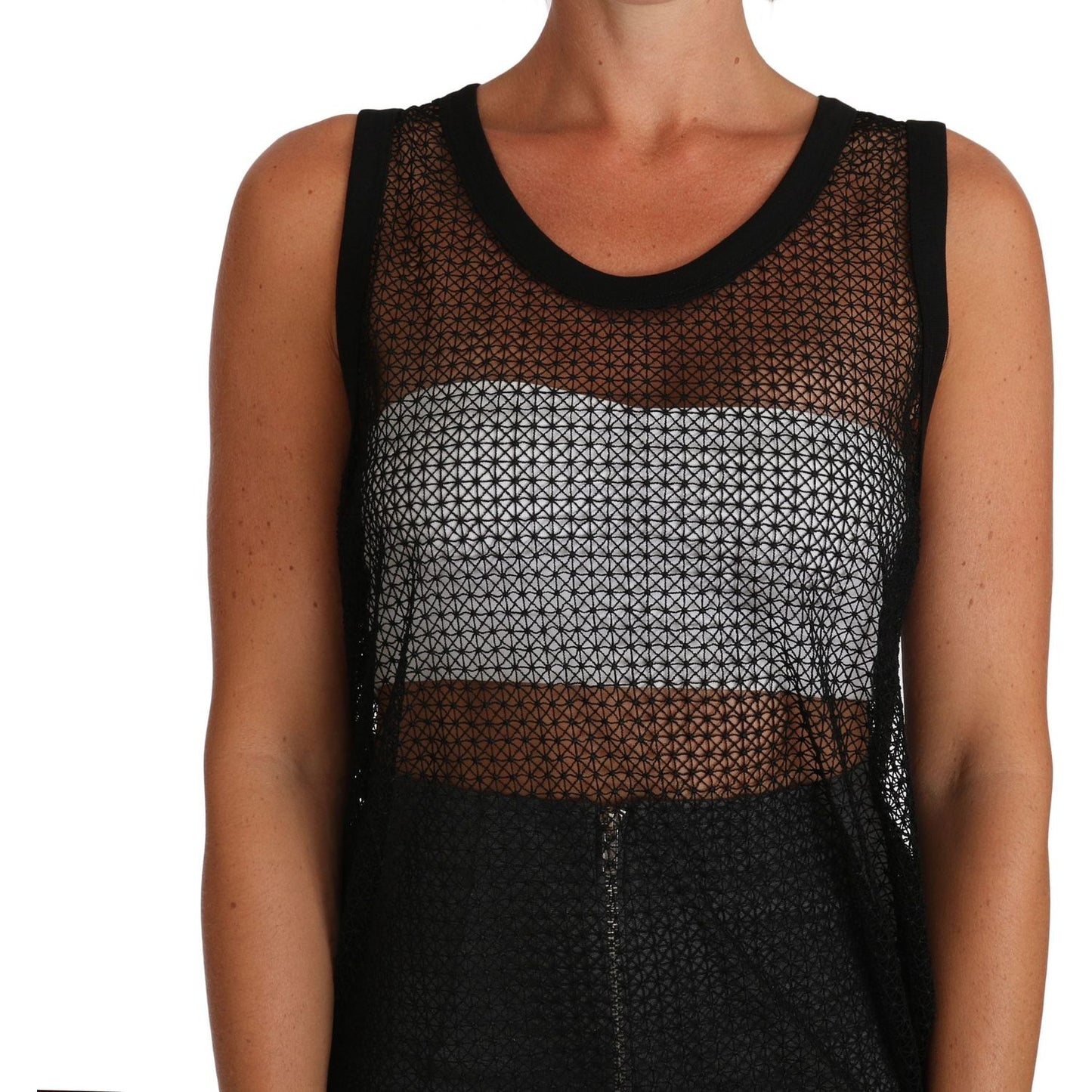 Elegant Sleeveless Black Mesh Top