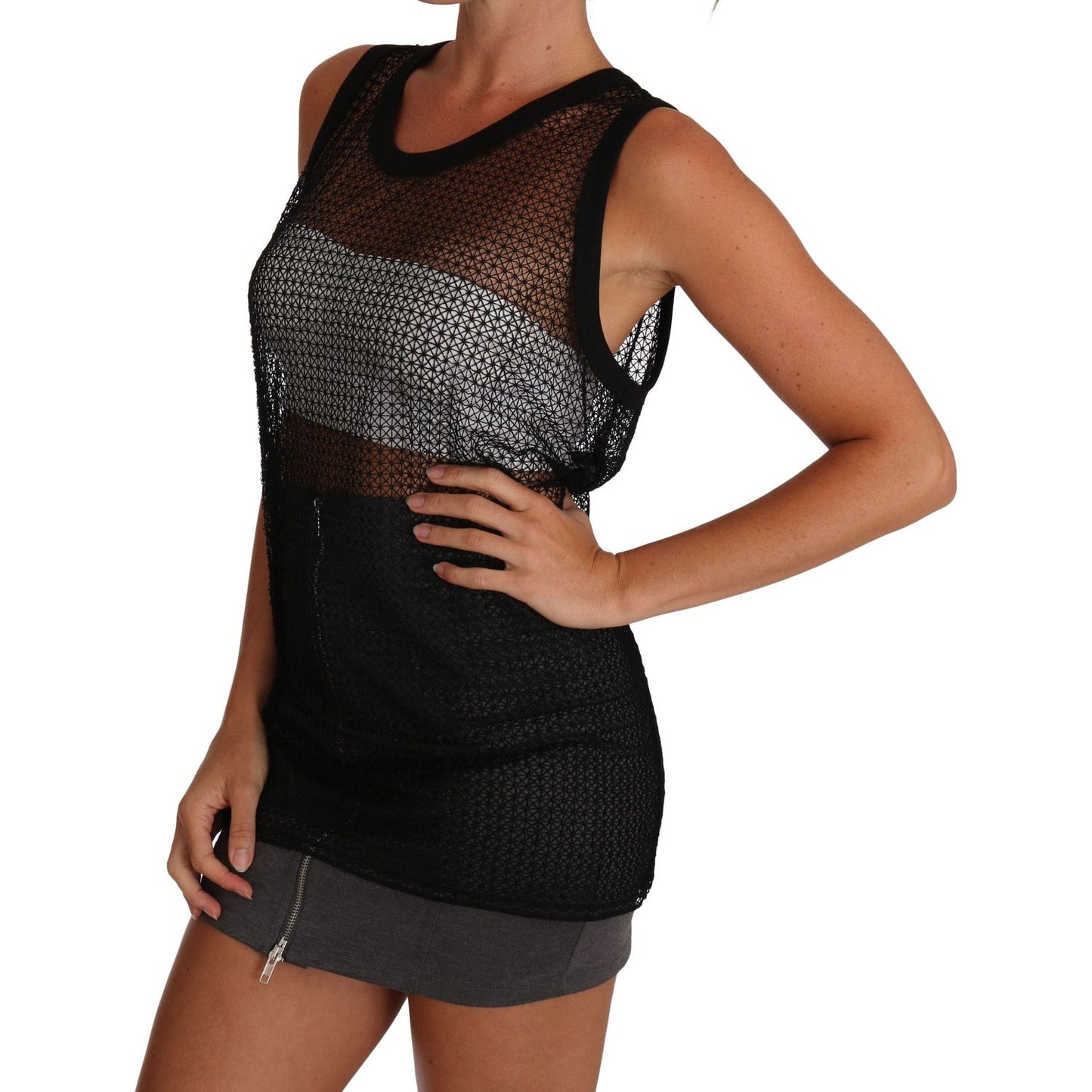 Elegant Sleeveless Black Mesh Top