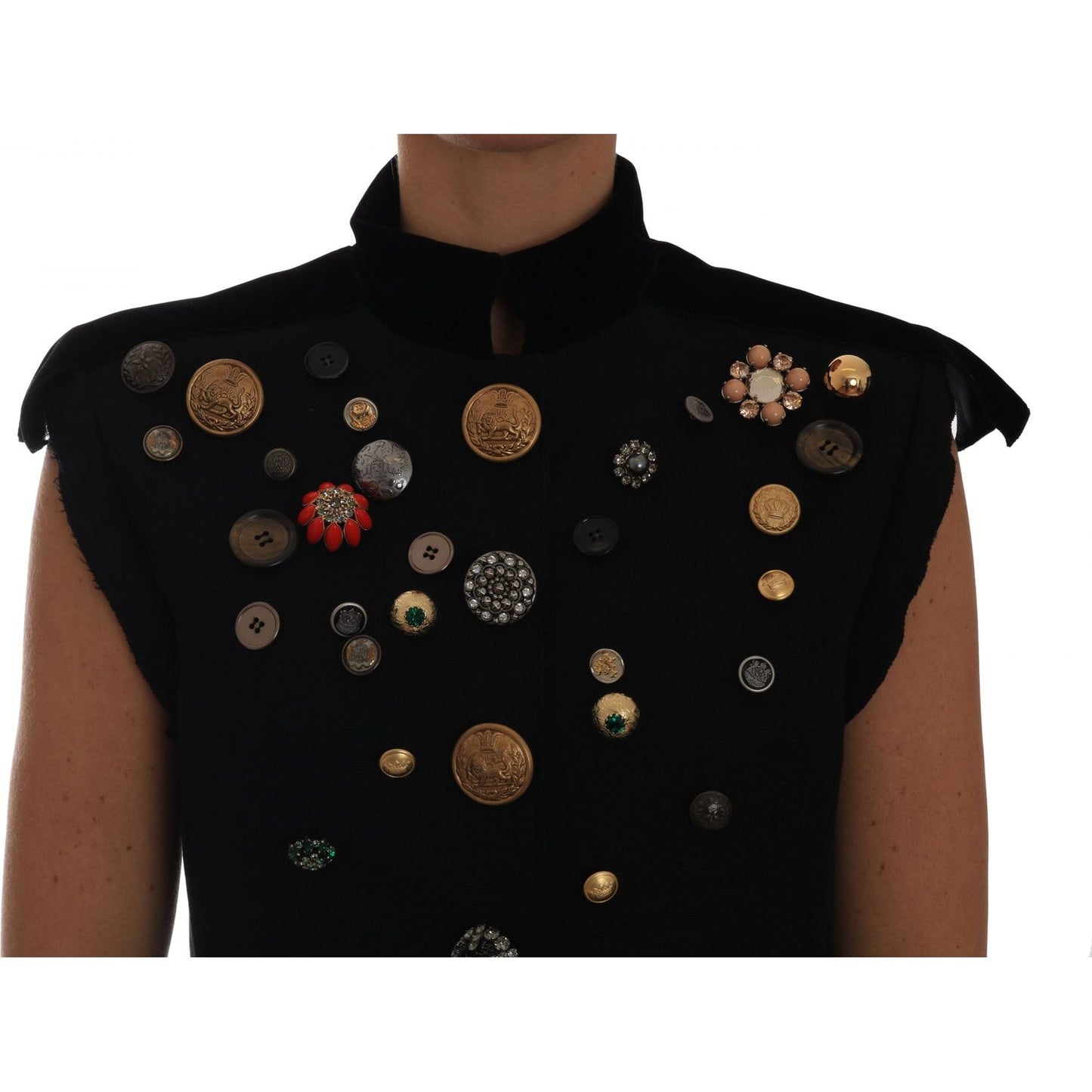 Embellished Black Military Style Vest