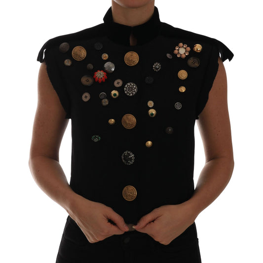 Embellished Black Military Style Vest