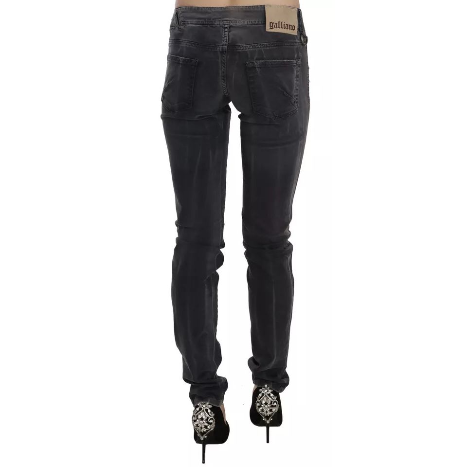 John Galliano Grey Washed Low Waist Zipper Side Skinny Denim Jeans