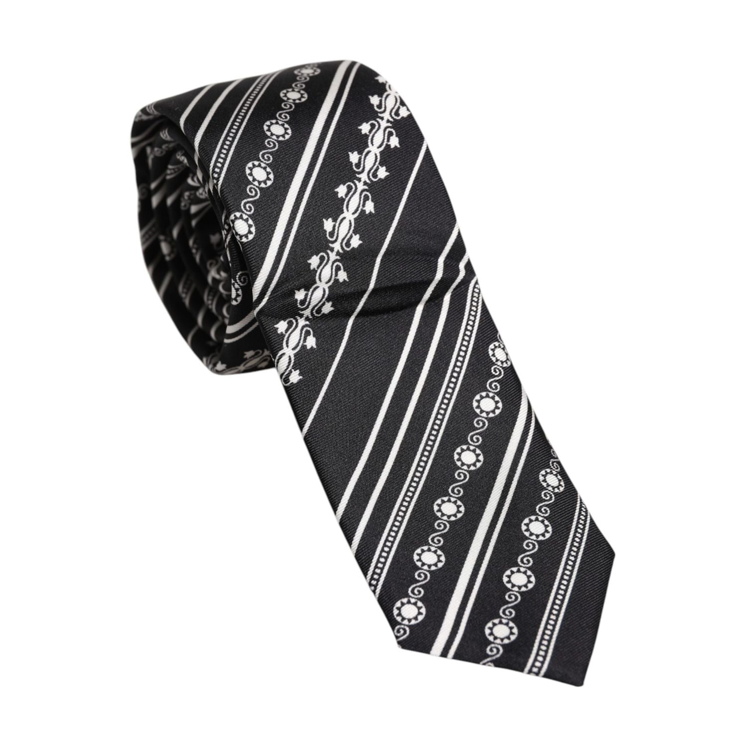 Dolce & Gabbana Black White Stripes Silk Adjustable Necktie Tie