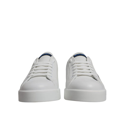 Dolce & Gabbana White Blue Leather Logo Low Top Sneakers Shoes