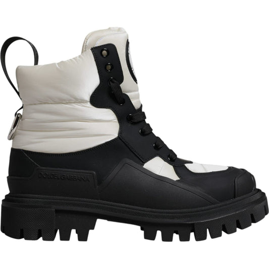 Dolce & Gabbana Black White Padded Mid Calf Lace Up Boots Shoes Dolce & Gabbana