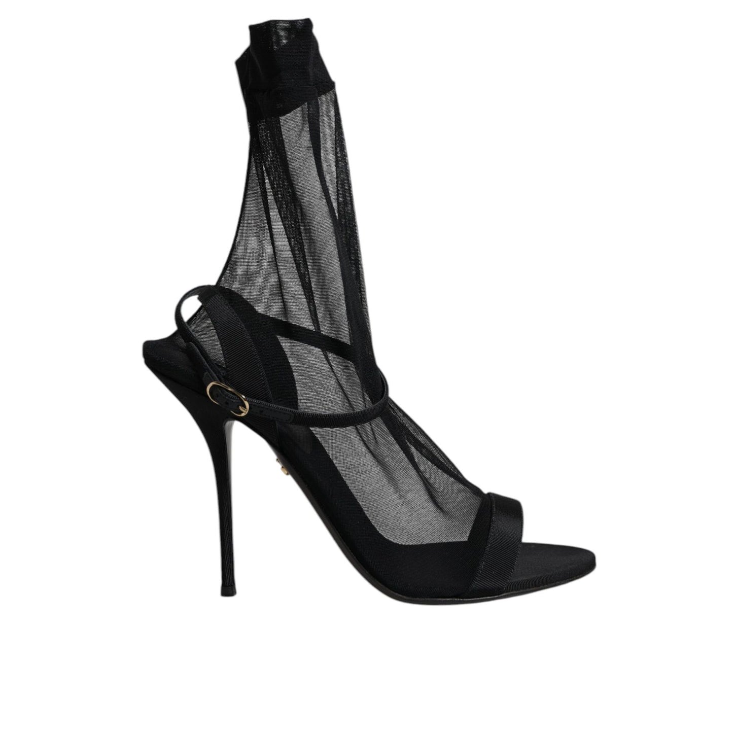 Dolce & Gabbana Black Tulle Stretch Heels Sandals Shoes