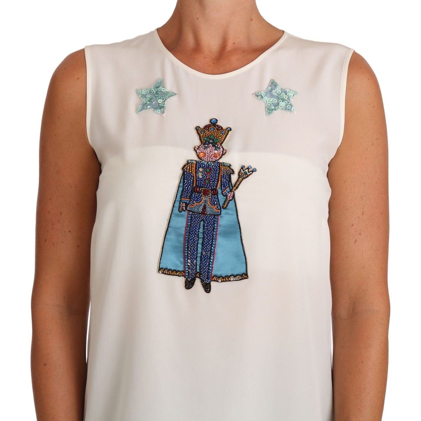 Dolce & Gabbana White Silk Crystal Sequined Fairy T-shirt