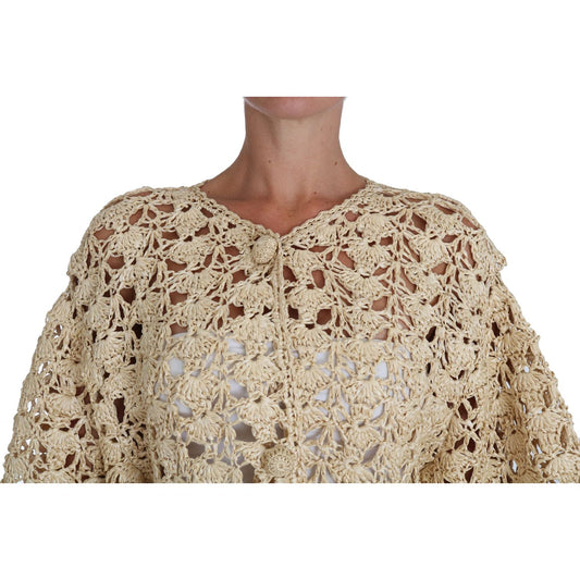 Chic Beige Crochet Raffia Cardigan Dolce & Gabbana