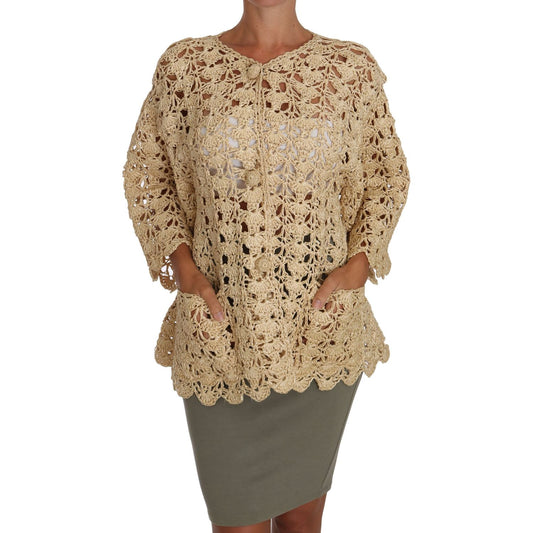 Chic Beige Crochet Raffia Cardigan