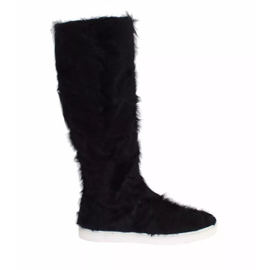 Dolce & Gabbana Black Xiangao Lamb Fur Leather Boots Shoes
