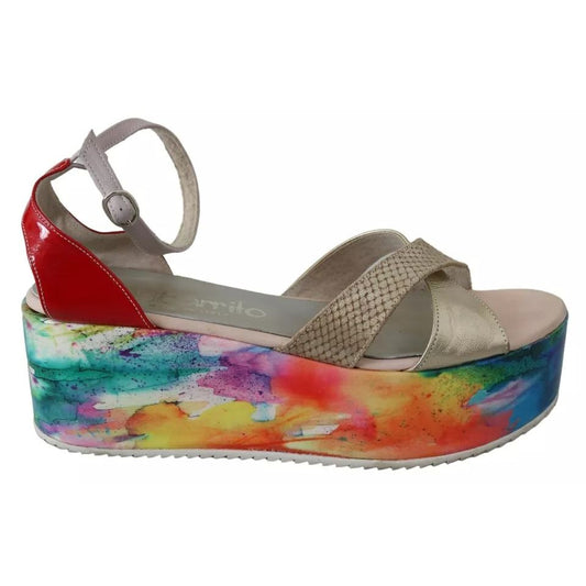 EBARRITO Multicolor Leather Ankle Strap Wedge Heel Sandals Shoes