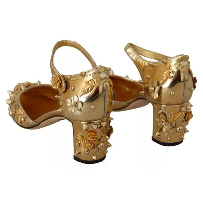 Dolce & Gabbana Gold Studs Vally Slingback Sandals Shoes
