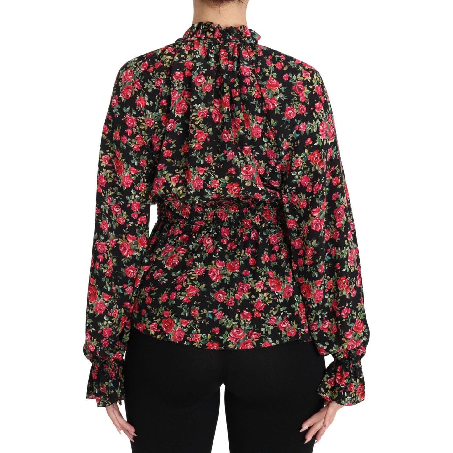 Elegant Black Floral Silk Shirt