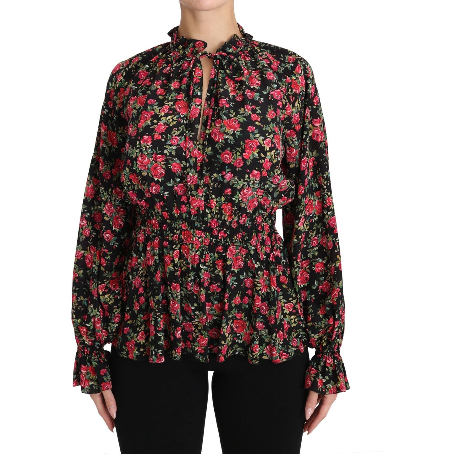 Elegant Black Floral Silk Shirt