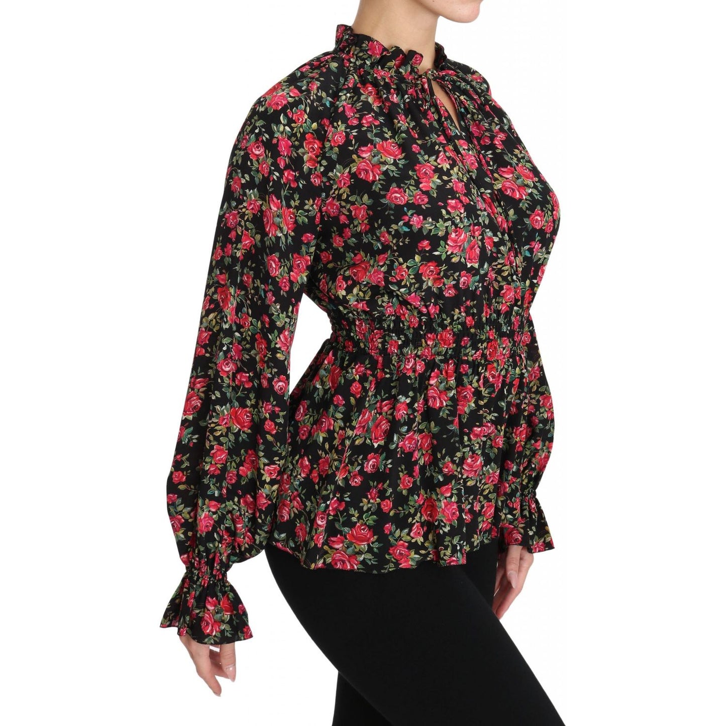 Elegant Black Floral Silk Shirt