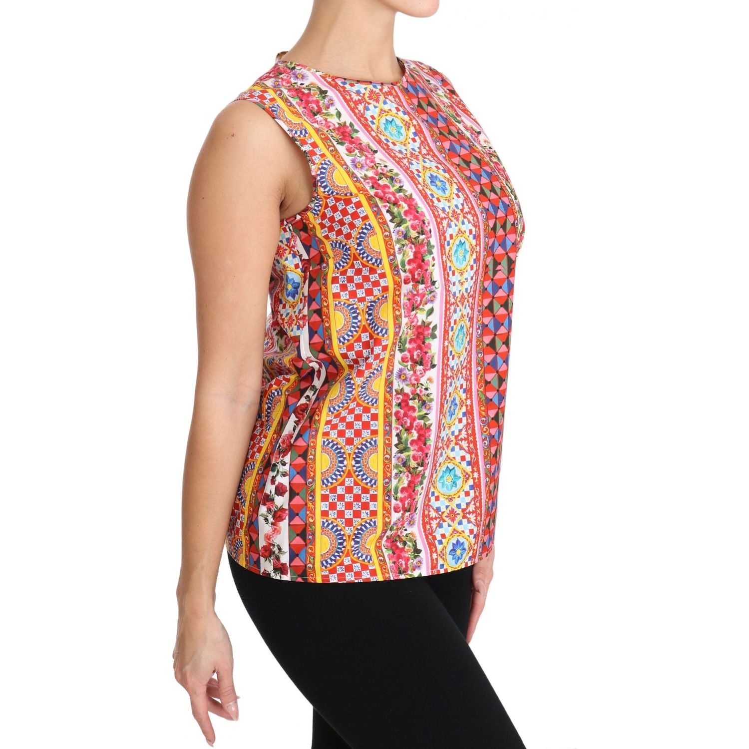 Dolce & Gabbana Carretto Print Pure Cotton Tank Top Floral Blouse